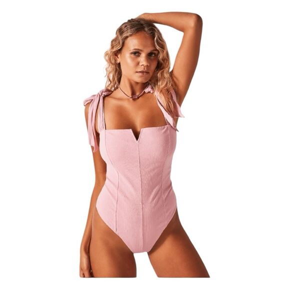 Free People Intimately Lola Ribbon Tie Bodysuit Coral Peach Straps XS - Picture 1 of 10